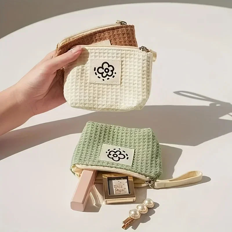 Simple Flower Small Coin Purse | Portable Waffle Grid Coin Pouch Luxegan