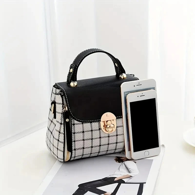 Women's Trendy Flap Shoulder Bag | PU Leather Crossbody Bag (Simple Plaid Designer Messenger Bag, Small Purse & Handbags Pouch) Luxegan