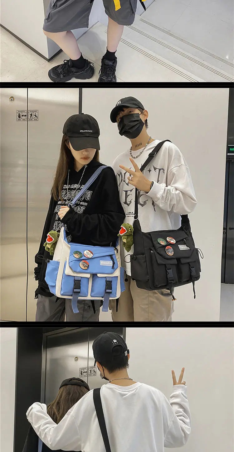 Japanese Simple Messenger Bag | Student Nylon Waterproof Canvas Handbag & Shoulder Crossbody Bag