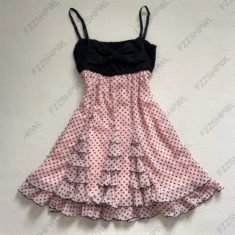 Solid Lace Bow Mini Dress | Sweet Casual Y2K Streetwear Top | Sexy Rock Aesthetic Retro Punk Harajuku Hop Clothing | Premium Knit Slim Fit Knee-Length Sheath Luxegan