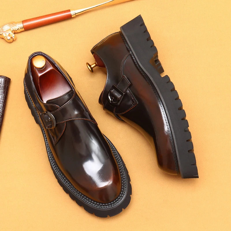 British Casual Genuine Leather Derby Shoes | Sophisticated Thick-Soled Formal Footwear | Elegant "Patent Cowhide" Silhouette | "Dignified" Slip-On Oxford-Style Shoes for Radiant Versatile Office & Career Styling Luxegan