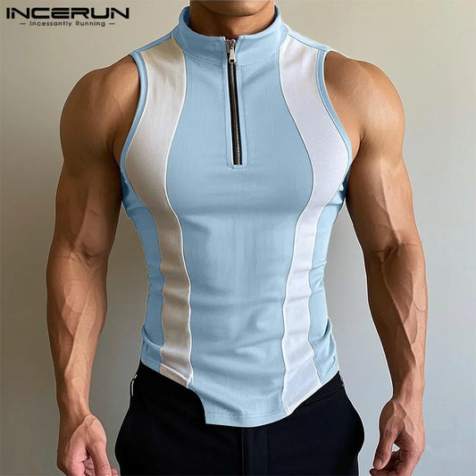 Spliced Contrast Zipper Vest | Sophisticated American Style Sleeveless Silhouette | Elegant "Patchwork" Summer Streetwear | "Dignified" Broadcloth Blend for Radiant Versatile Styling