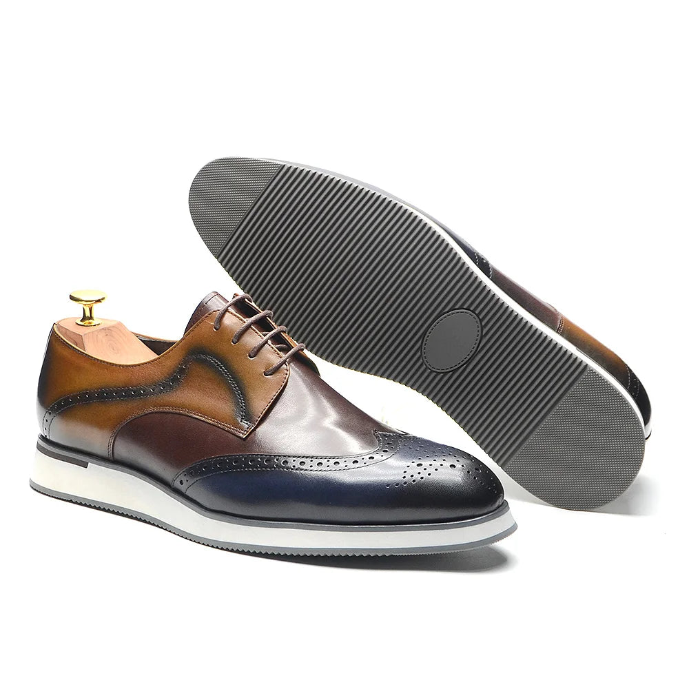 Autumn Winter Men's Brogue Derby Sneakers | Sophisticated Wingtip Wingtip Toe Dress Shoes | Elegant "Handmade Mixed Colors" Silhouette | "Dignified" Breathable Genuine Leather Footwear for Radiant Versatile Casual Styling Luxegan