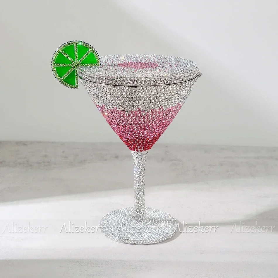 Gorgeous Goblet-Shaped Crystal Evening Bag | Sophisticated Sparkling Diamond Lemon Purse | Elegant Metal Party Handbag | "Dignified" Hard-Shell Metallic Minaudière for High-Fashion Weddings Luxegan