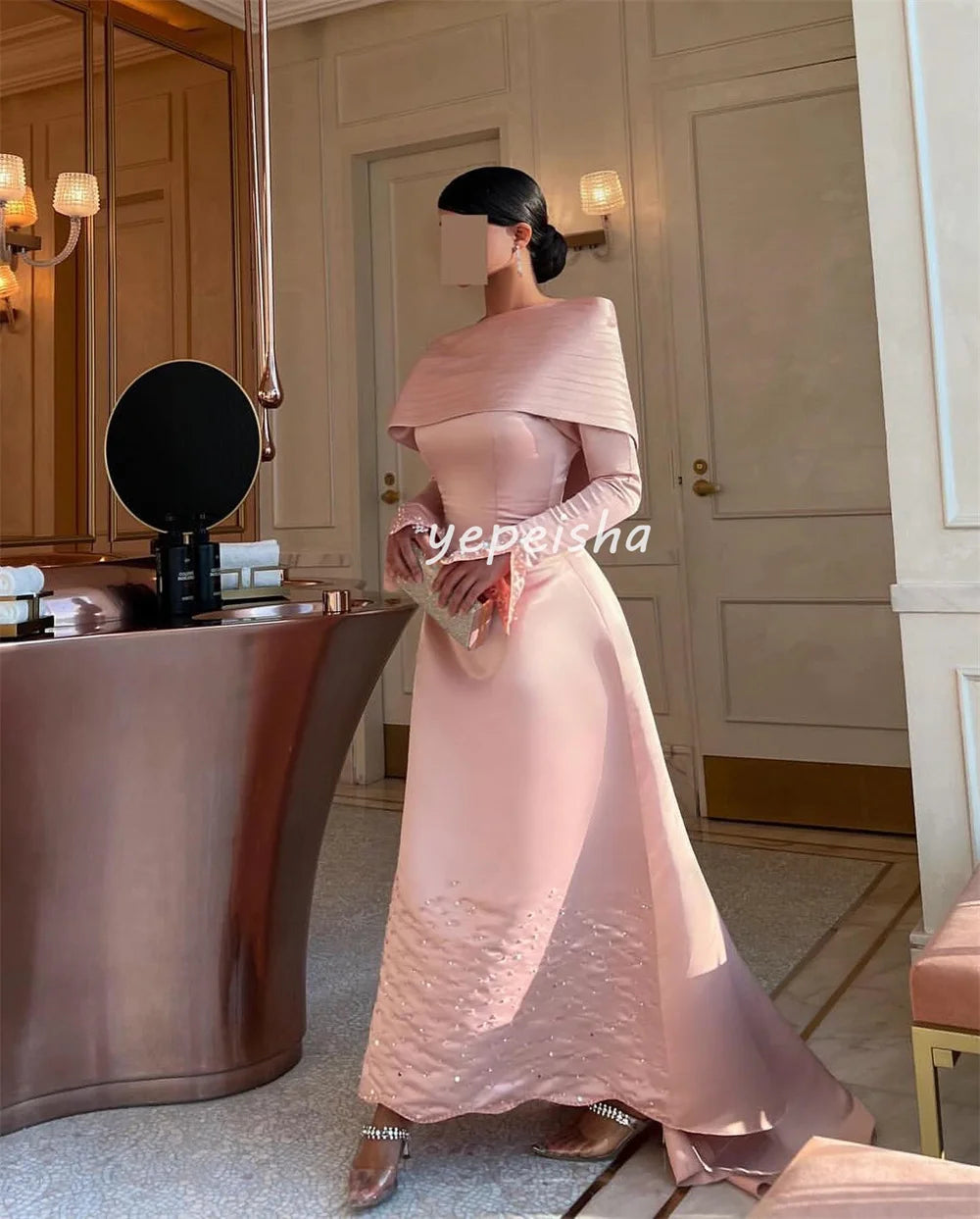 Customized Exquisite Fashion Pleat Draped Beading Sequined A-line Off-the-shoulder Midi Dresses Bespoke Occasion Dresses Formal