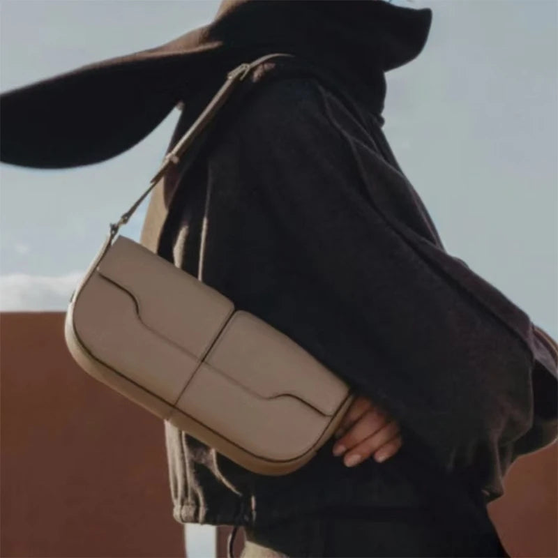 French Chic Compact Horizontal Saddle Bag | Luxury Woman Shoulder Underarm Stick Bag (Classic Long Clutch & Handbag) Luxegan