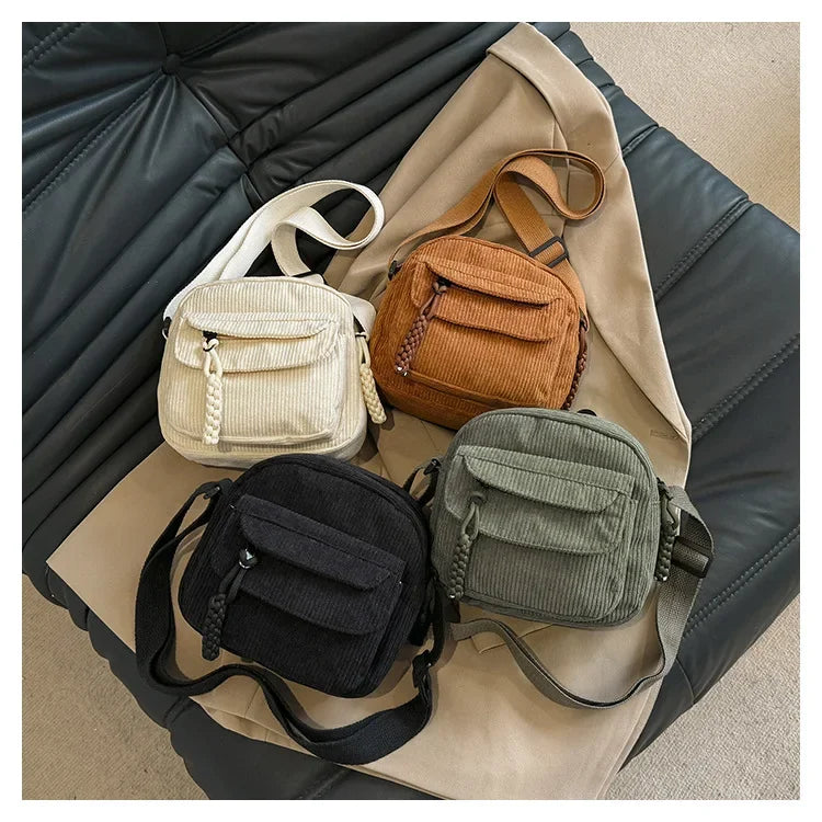 Casual Corduroy-Style Messenger Bag | Sophisticated Small Shoulder Purse | Elegant Teenager Crossbody Tote | "Dignified" Structured Canvas Bag for Versatile Student Styling Luxegan