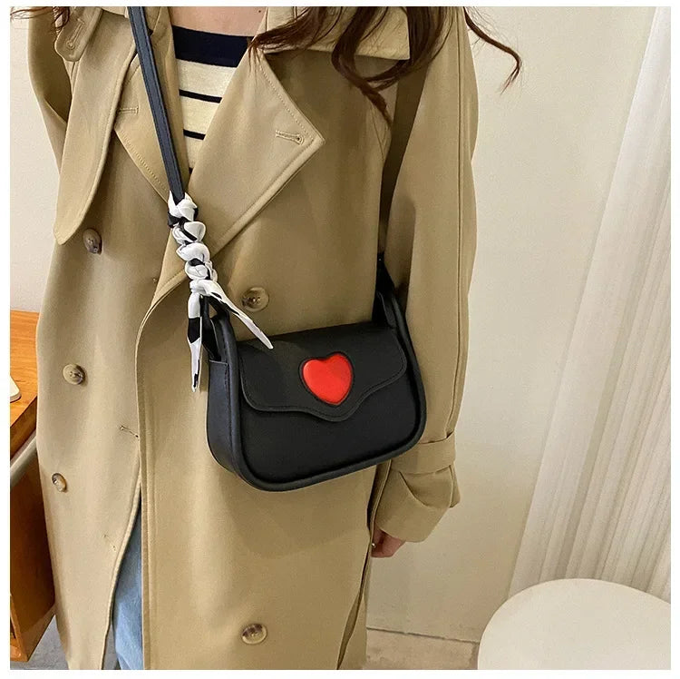 Cute Love Heart Shoulder Bag | Small Square Crossbody with Scarf Luxegan