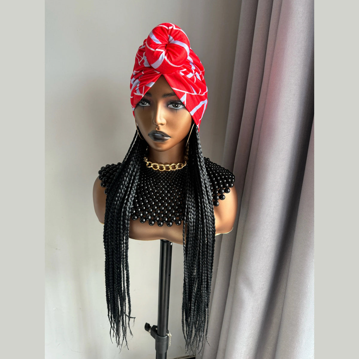WIGERA Long 24“ Black Box Braided Synthetic Wig With Headband Turban Hat Box Braiding Hair Extensions Head Scarf  Wigs For Women Luxegan