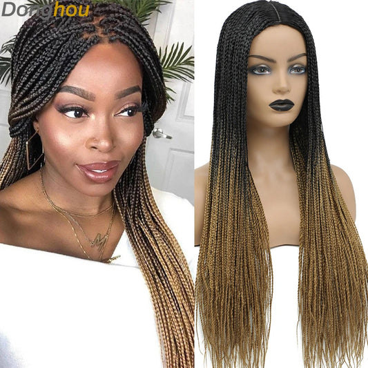 New Style Ombre Box Braided Wigs For Women Braided Wig Fake Scalp Wholesale Wigs Perruque Longue Synthétique Braiding Hair Wig Luxegan