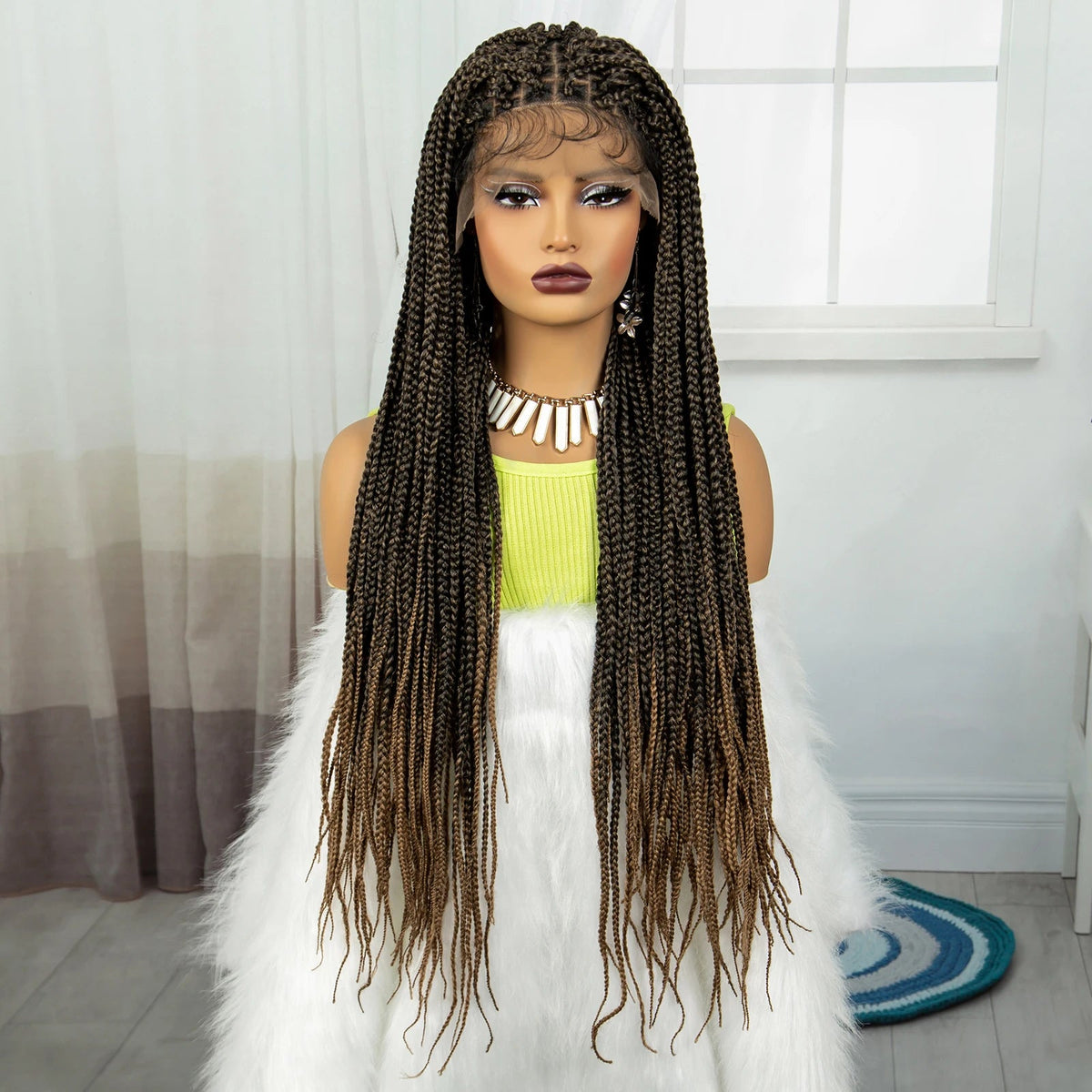 Synthetic Braided Wig Synthetic Hair Lace Front Wigs Box Braided Wigs for Black Women 36 Inches Micro Braids Wigs with Baby Hair Luxegan