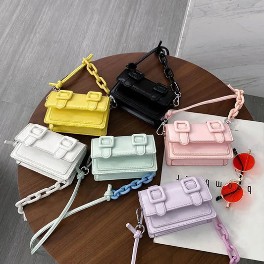 Mini Chain Crossbody Bag | Yellow PU Leather Shell Purse Luxegan