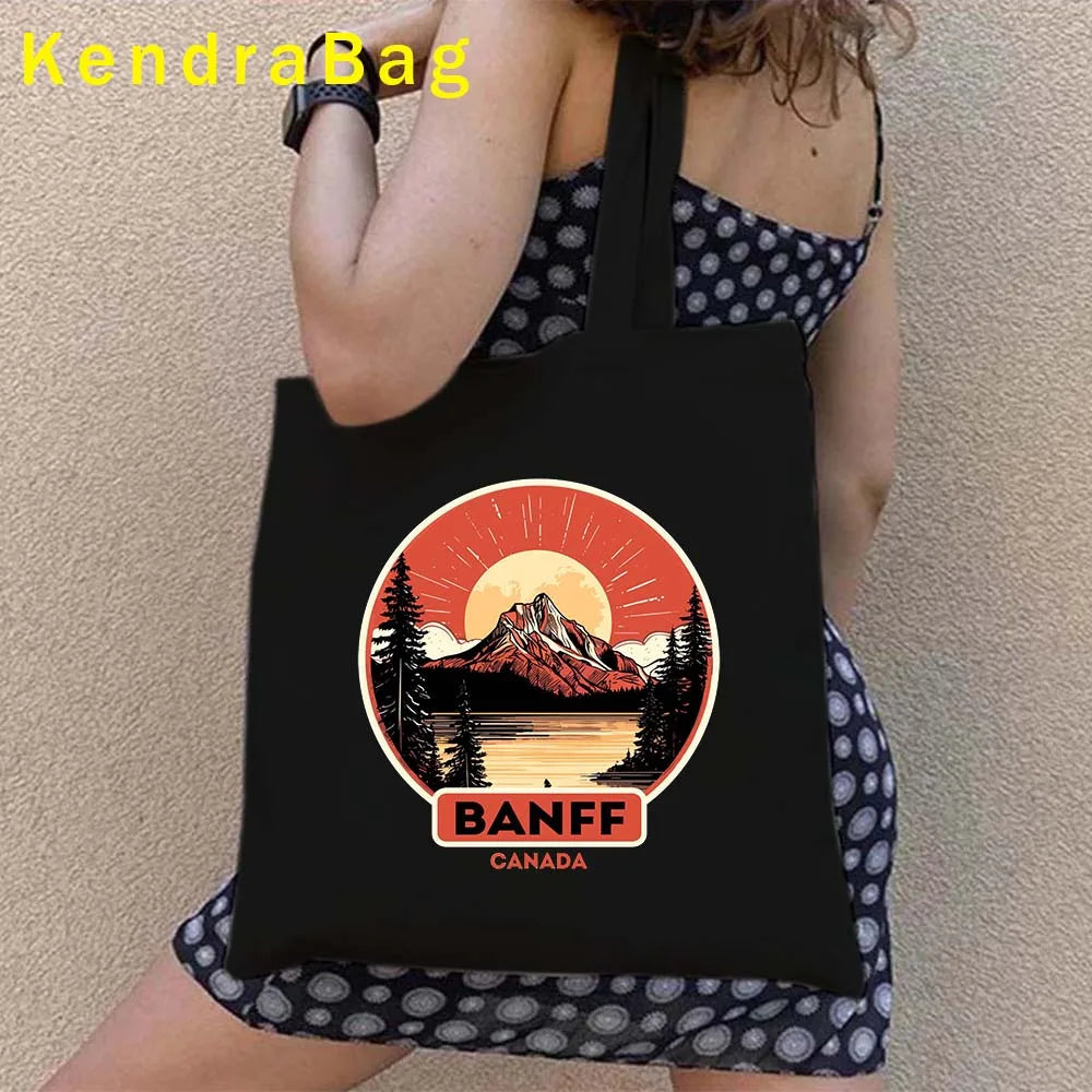 Canadian City Landscape Cotton Canvas Tote Bag | Happy Canada Day Tourist Gift | Reusable Eco-Friendly Shoulder Handbag (Women) Luxegan