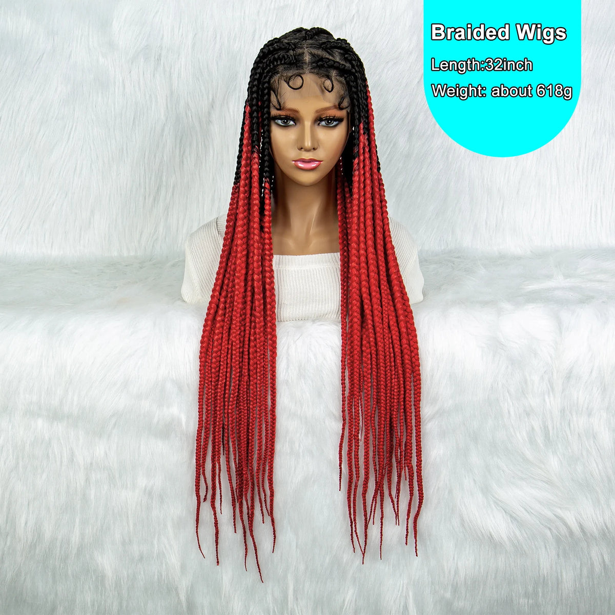 Colorful Knotless Box Braids Wig | Full Lace Cornrow Accents | Black Women Luxegan