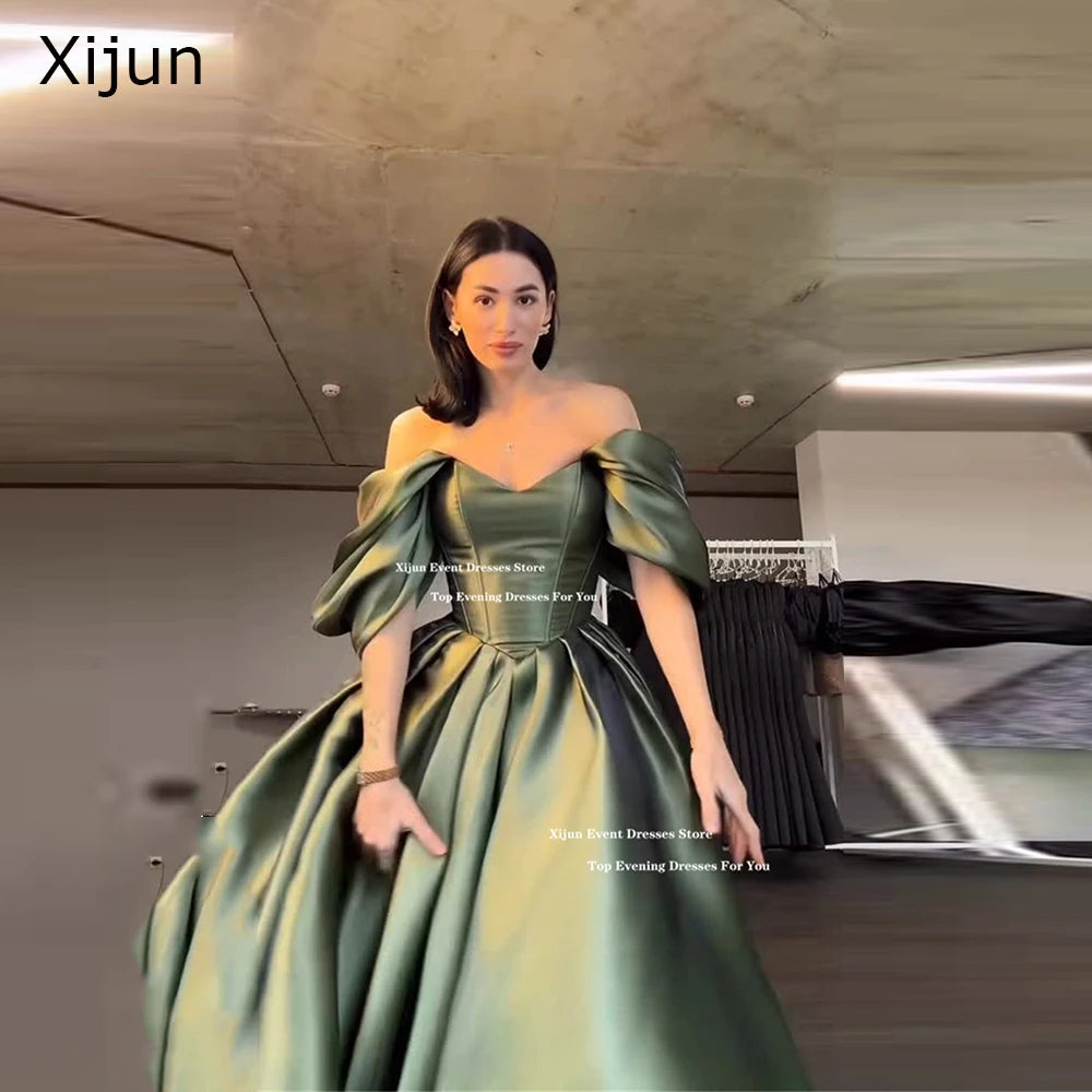 Xijun Modern Green Evening Dresses Off The Shoulder Sweetheart Prom Dress Formal Birthday Party Dresses Vestido 2026 Customized