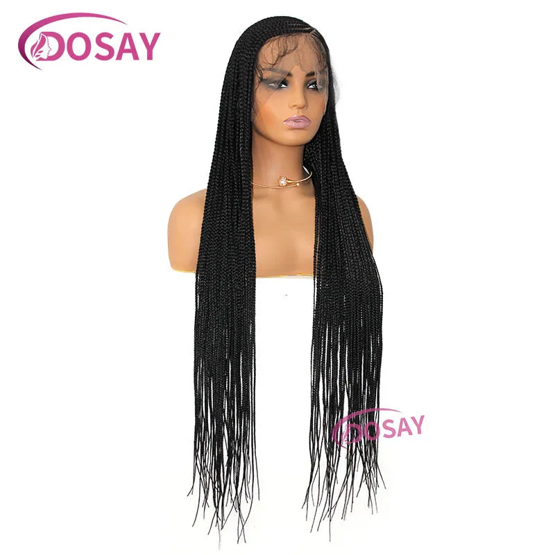 Synthetic Full Lace Front Wig Cornrow Double Braided Wigs For Black Women Box Side Part Braided Lace Wig Faux Locs Braids Wigs Luxegan