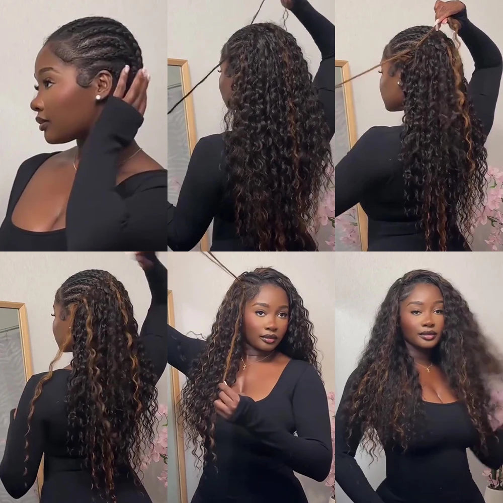 Deep Wave Miracle Knots Feathered Bulk Hair for Braiding – Highlight Brown & Honey Blonde Boho - view 4