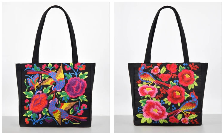 Ethnic Style Flower Embroidery Canvas Tote | Shoulder Bag & Large Capacity Handbag Luxegan