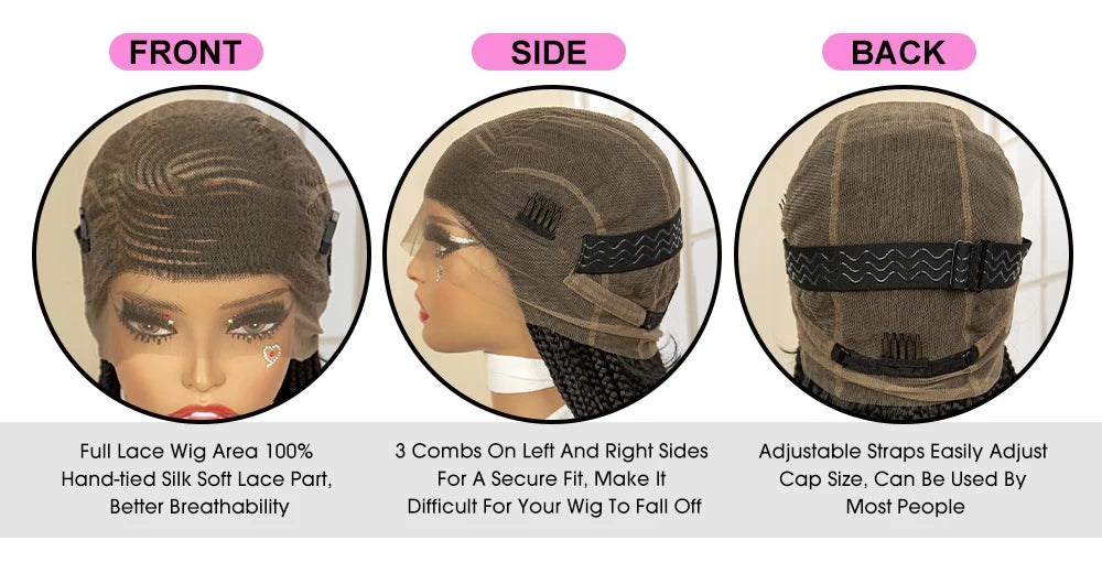 36 Inch Square Knotless Box Cornrow Wig | Full Lace Frontal