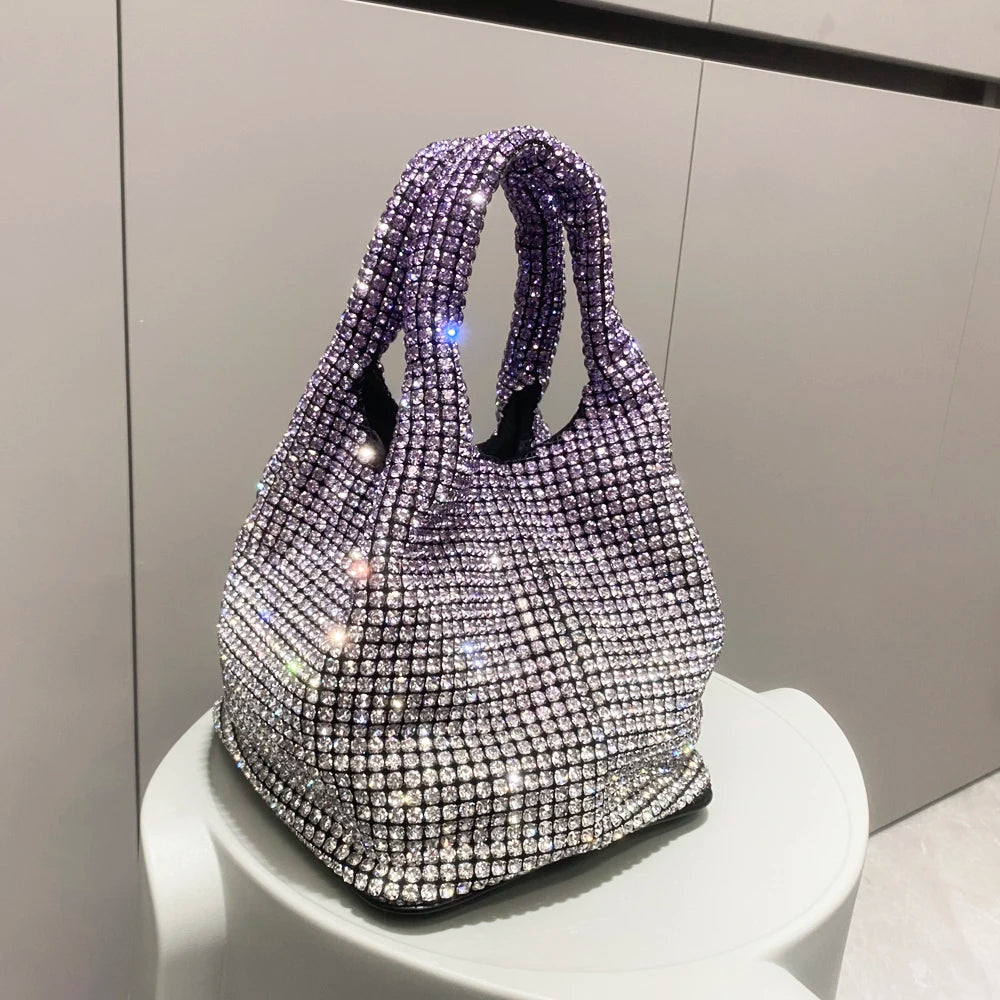 Shiny Crystal Bucket Bag | Luxury Designer Evening Clutch Luxegan