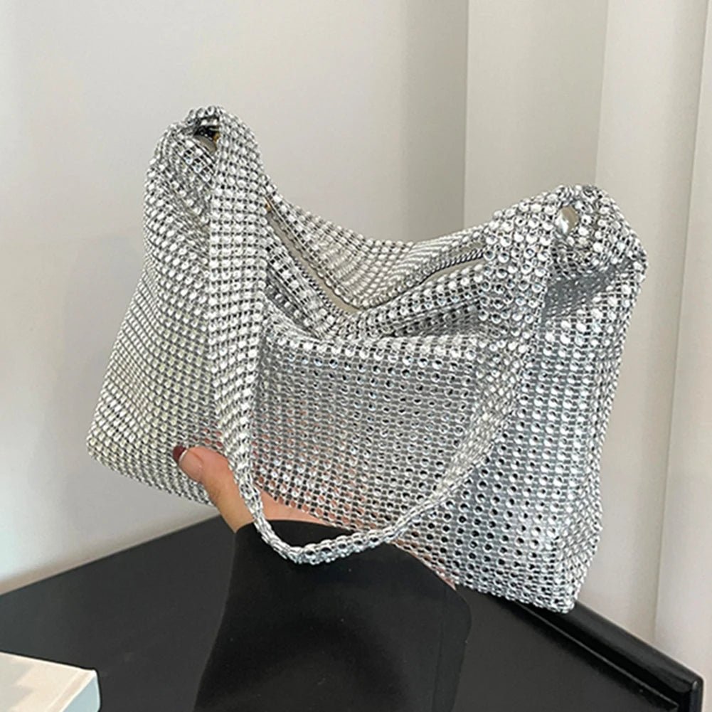 Glitter Rhinestone Evening Dinner Clutch | Sophisticated Stylish Large Capacity Underarm Bag | Elegant Everyday Sparkling Shoulder Bag | "Dignified" Soft Polyester Minaudière for Versatile Styling Luxegan