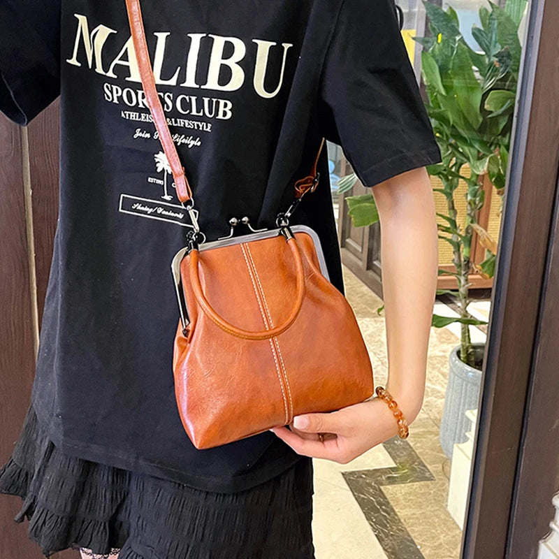 Vintage Style Brown Shell Handbag | Versatile Designer Shoulder Bag for Women | Premium PU Leather Lady's Crossbody Purse | Minimalist Fashion Shell Bag Luxegan