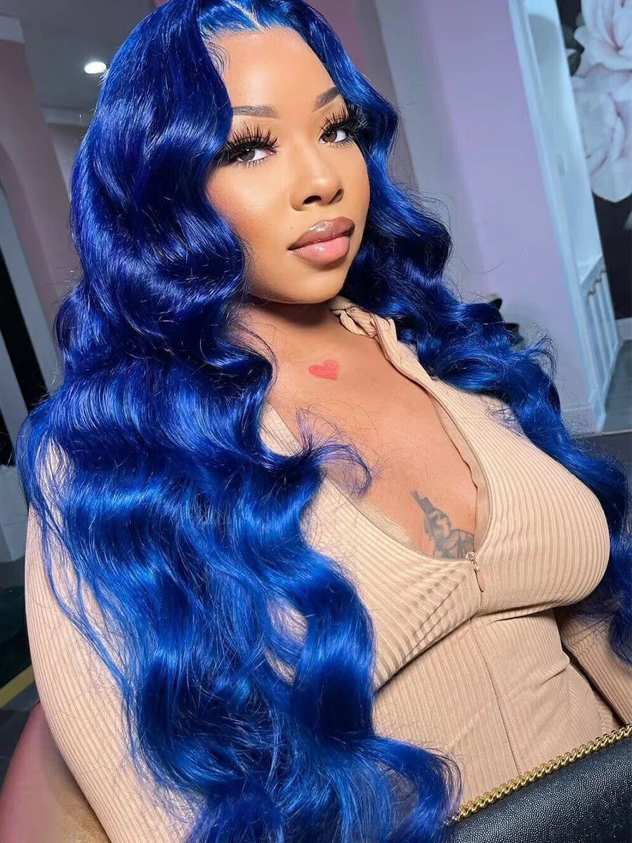 Radiant Blue Body Wave Lace Frontal Wig | Sophisticated 13x4 HD Transparent Lace | Elegant "Brazilian Remy" 26+ Inch Length | "Dignified" Pre-Plucked Human Hair for Radiant Versatile Styling Luxegan