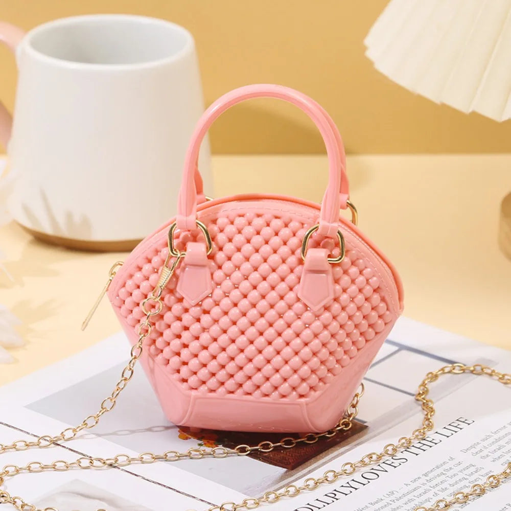 PU Cartoon Hobo Bag | Moderate Hardness Transparent Pearl Shell Crossbody Luxegan