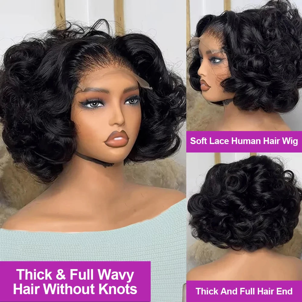 Ready-to-Wear Glueless Body Wave HD Frontal Wig | 250% Density Pre-Plucked Human Hair Wig | Short 13x6 Transparent Swiss Lace Frontal Wear-and-Go Brazilian Remy Hair Wig Luxegan