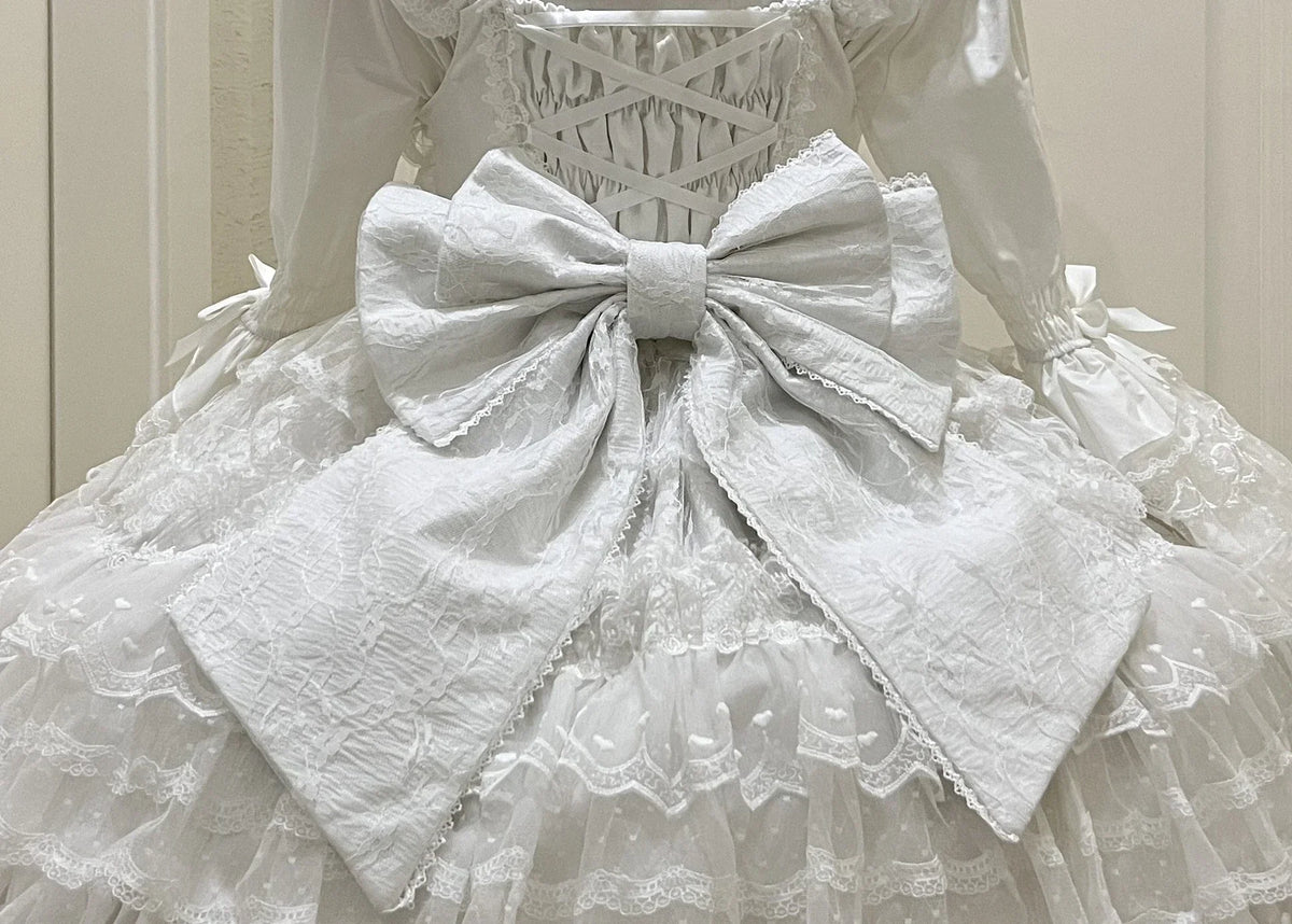 Sweet Lolita JSK Dress Set – Lace, Bow, Spaghetti Strap, Square Collar, A-Line