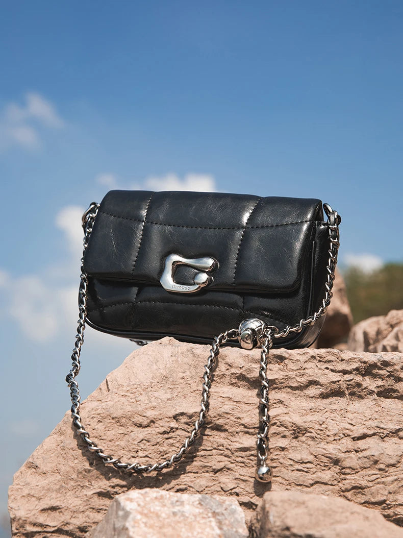 Genuine Leather Crossbody Bag | Luxury Brand Shoulder Bag with Chain Strap & Unique Design Quilted Handbag Luxegan