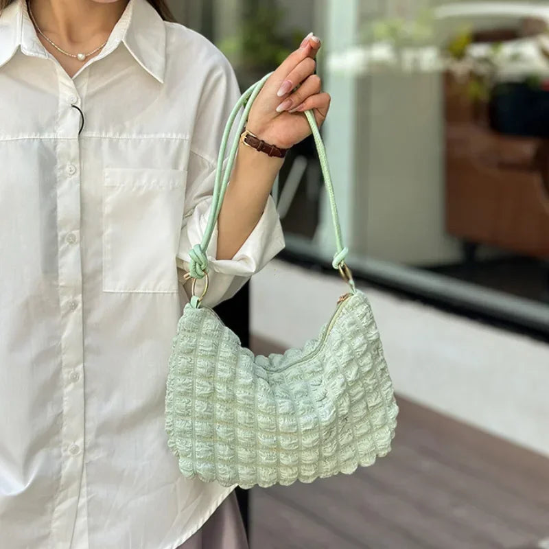 Canvas Wrinkle Bag for Women | Shoulder Bags & Pleated Bubbles Handbags (Padded Casual Underarm Quilted Tote Cloud Bag Purse) Luxegan