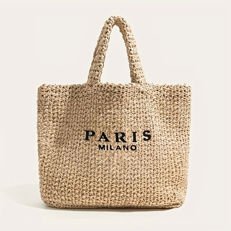Paper Straw Solid Casual Tote | Soft Large Capacity Handmade Woven Beach Bag Luxegan
