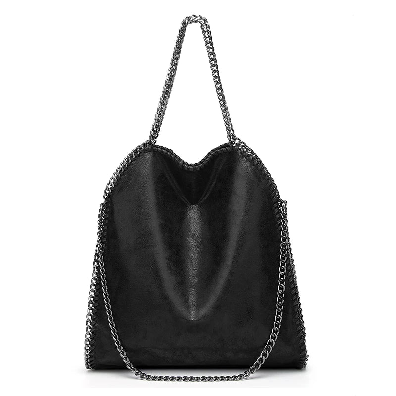 Fashionable Women's Chain Bucket Bag | Large Capacity Shoulder & Crossbody Handbag | Premium PU Leather Casual Tote with Portable Chain & Zipper Closure (Model Bm0023) Luxegan