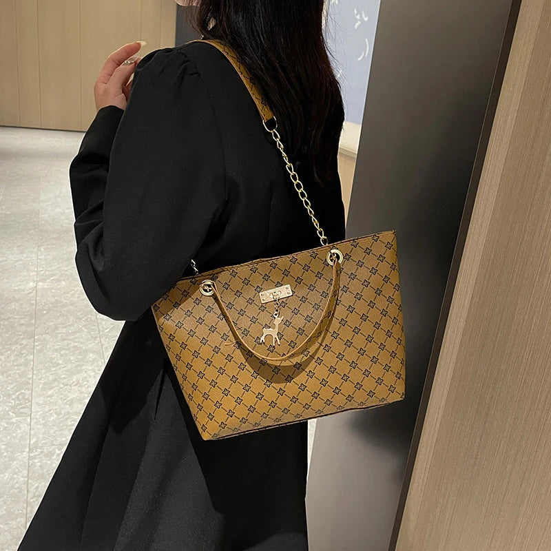 Leather Plaid Large Capacity Tote | Autumn/Winter Shoulder Bag Luxegan