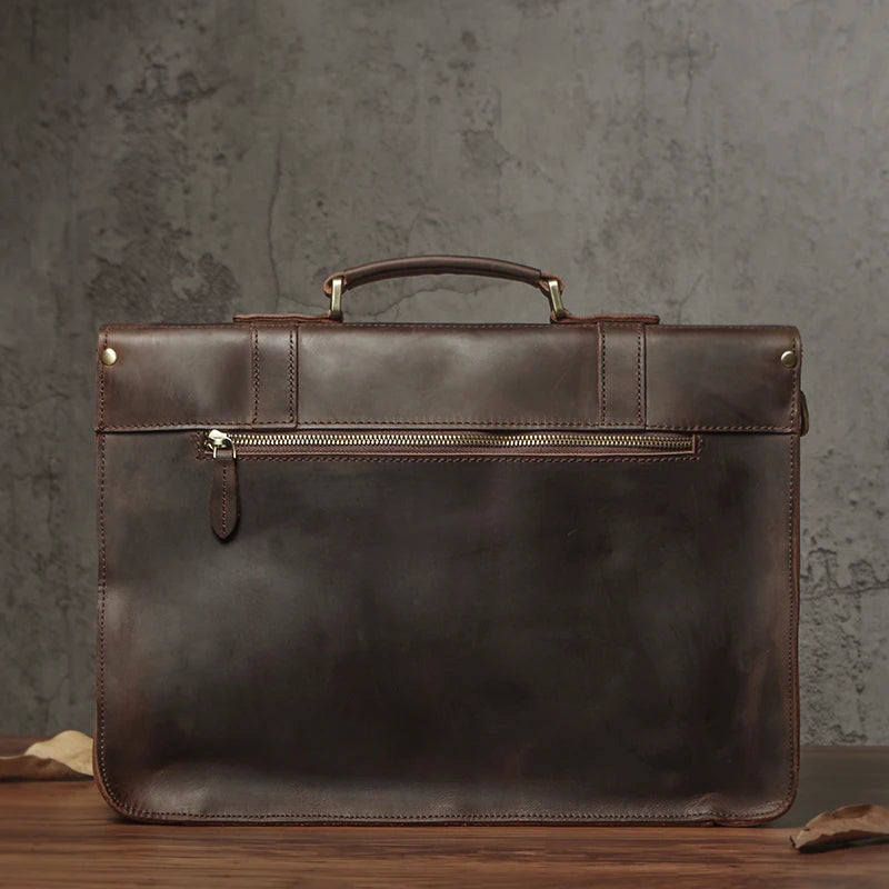 Men’s Executive Genuine Leather Briefcase | Sophisticated "Top Cowhide" Silhouette | Vintage Business Handbag & Laptop Messenger Bag | "Dignified" High-Performance Professional Essential for Radiant Versatile Styling Luxegan