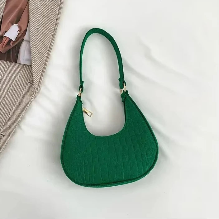 Felt Stone Pattern Shoulder Bag | Casual Crescent & Armpit Bag Luxegan