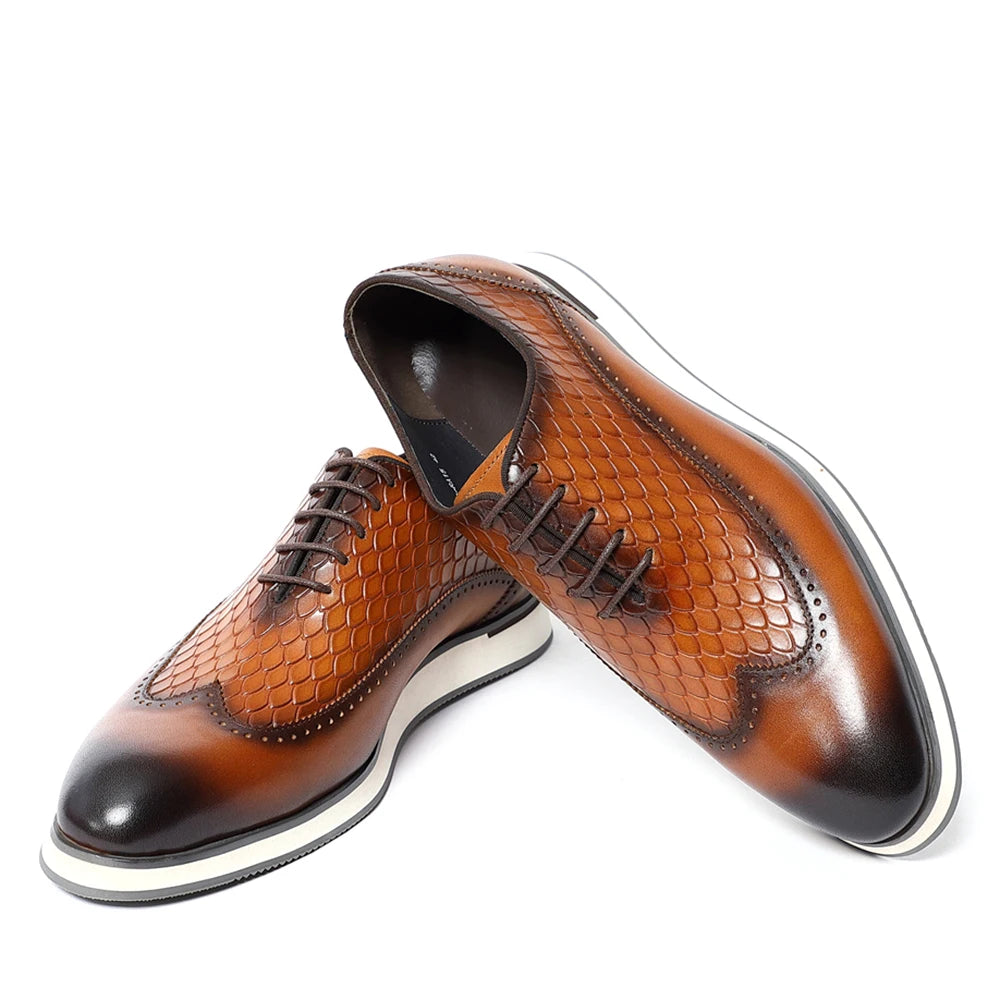 Men's Natural Genuine Leather Oxfords | Classic European Style Snake Print Casual Sneakers (Breathable) Luxegan