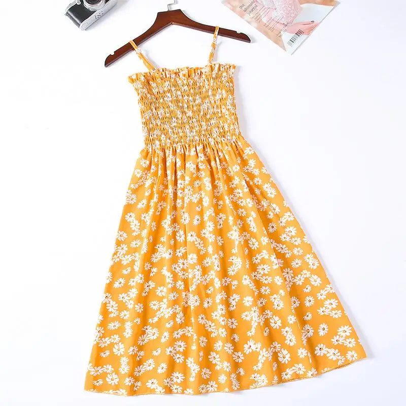 Floral Chiffon Spaghetti Strap Mini Dress | Ruffled Slash-Neck Elastic Waist Sundress | Tiered Spring/Summer Slim Fit A-Line Dress Luxegan