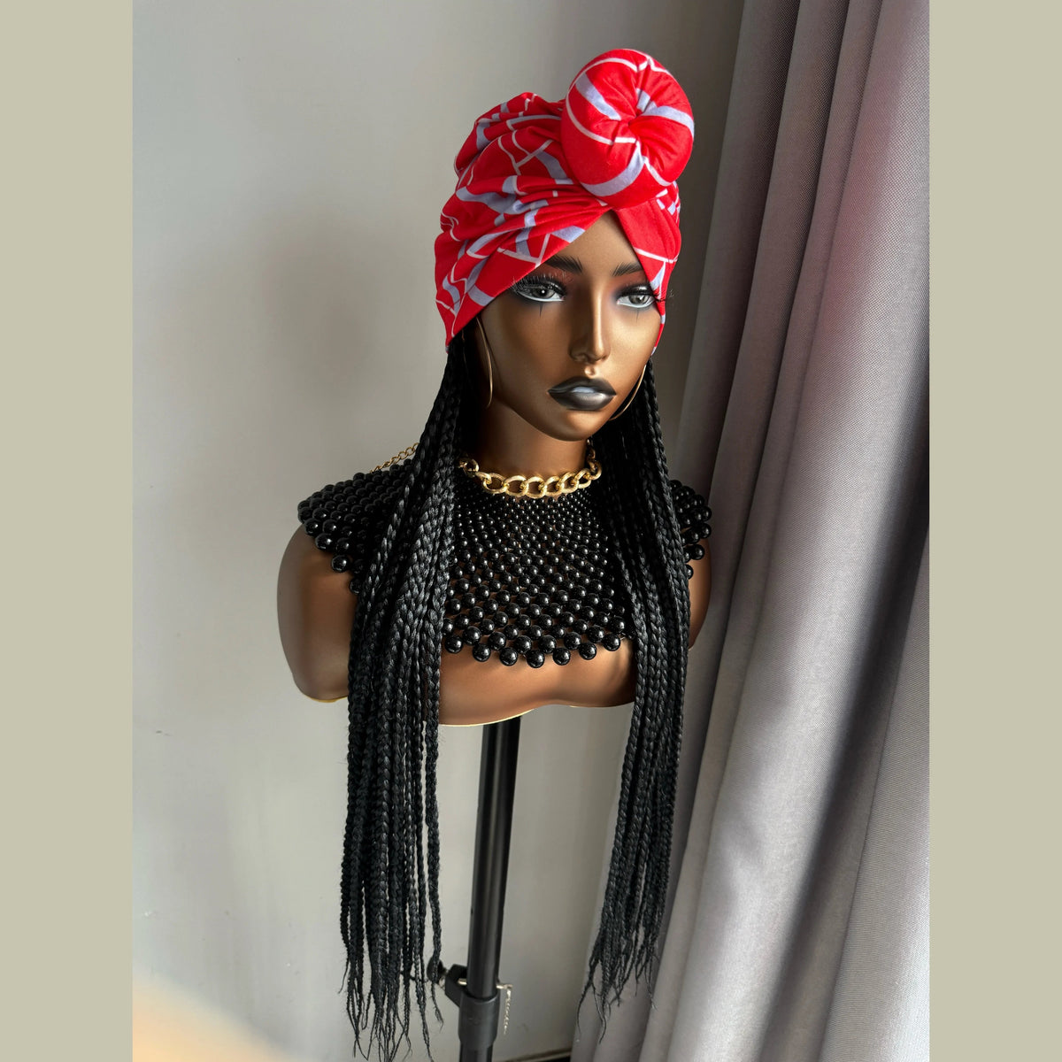WIGERA Long 24“ Black Box Braided Synthetic Wig With Headband Turban Hat Box Braiding Hair Extensions Head Scarf  Wigs For Women Luxegan