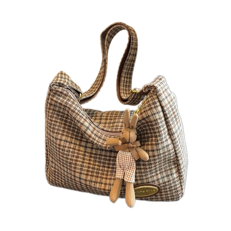 Elegant Vintage Plaid Crossbody Bag | Soft Fabric Shoulder Handbag for Women | Versatile Daily Use Luxegan