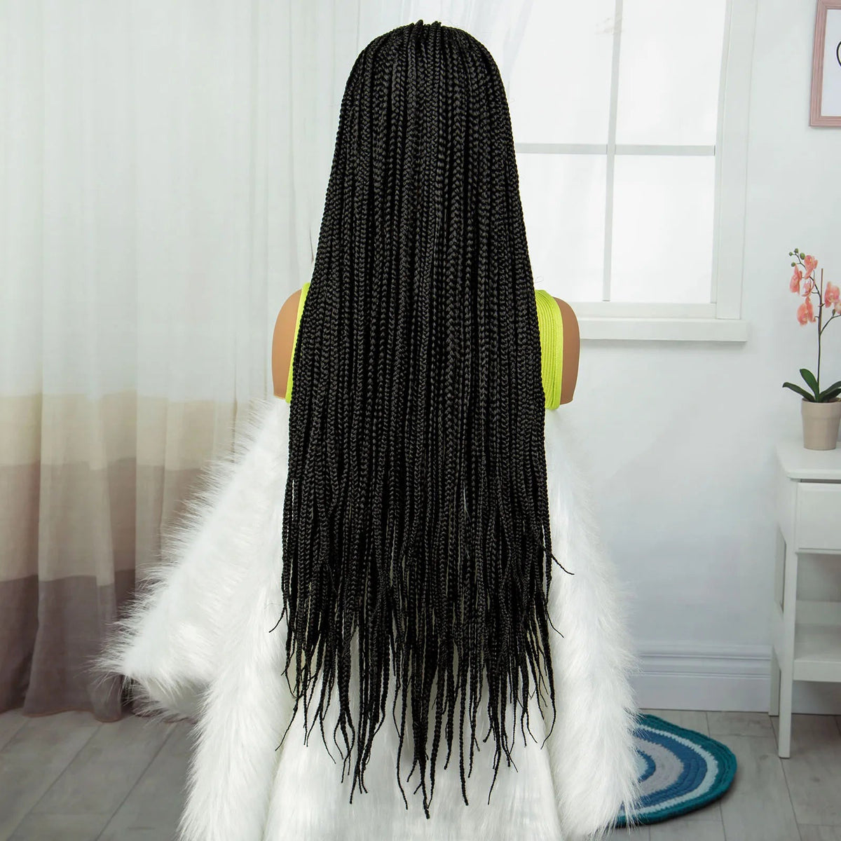 Synthetic Braided Wig Synthetic Hair Lace Front Wigs Box Braided Wigs for Black Women 36 Inches Micro Braids Wigs with Baby Hair Luxegan