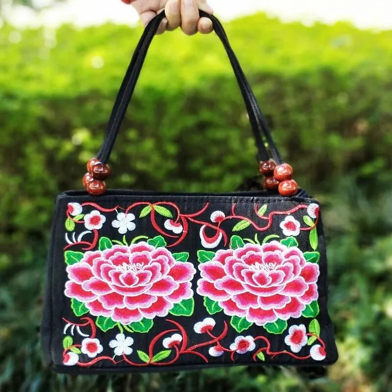 Stylish Floral Embroidered Canvas Handbag | Trendy Beaded National Style Tote | Women’s Fashion Satchel & Shoulder Bag with Secure Zipper Luxegan