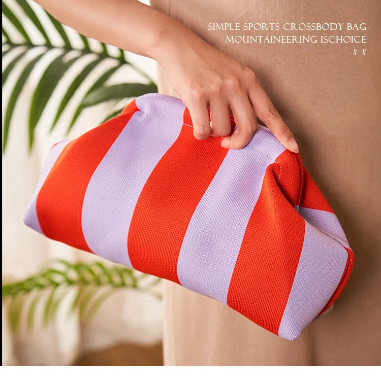 Cotton Woven Shell Clutch | Soft Casual Ruched Colorblock Summer Bag Luxegan