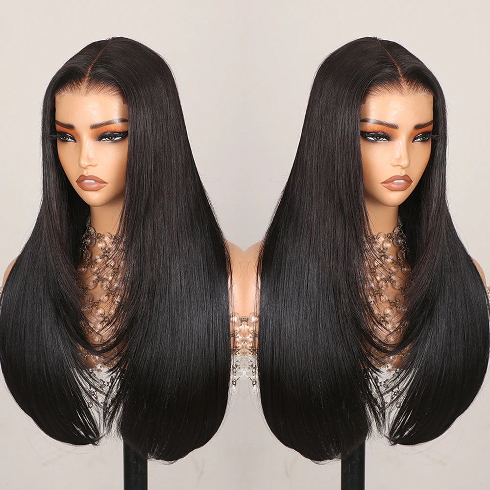 30-Inch Highlight Layered Glueless 6x6x1 Lace Closure Wig - Pre-Cut Lace & Pre-Plucked Hairline Wear-and-Go Mixed Hair Wig - 50% Human Hair / 50% Synthetic Hair Honey Highlight Straight Wig for Women Luxegan
