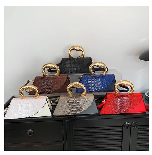 Solid Alligator PU Shoulder & Crossbody Bag | Sophisticated Personality Designer Style Handbag | Elegant High-Quality Alligator Pattern Square Bag | Fashion-Forward Women’s Hot Sale Satchel with "Dignified" Hard Texture Luxegan