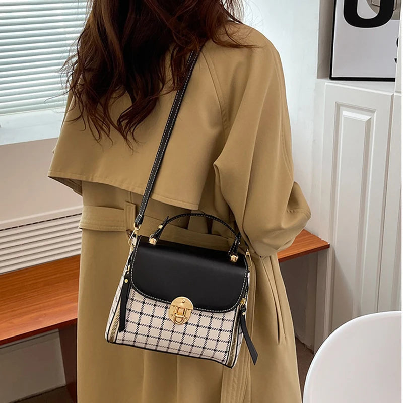 Women's Trendy Flap Shoulder Bag | PU Leather Crossbody Bag (Simple Plaid Designer Messenger Bag, Small Purse & Handbags Pouch) Luxegan