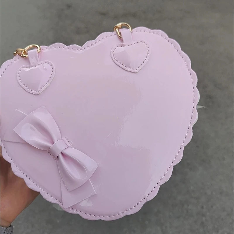 PU Leather Bow Shell Bag | Hard Pink Lolita Japan Style Messenger Purse Luxegan