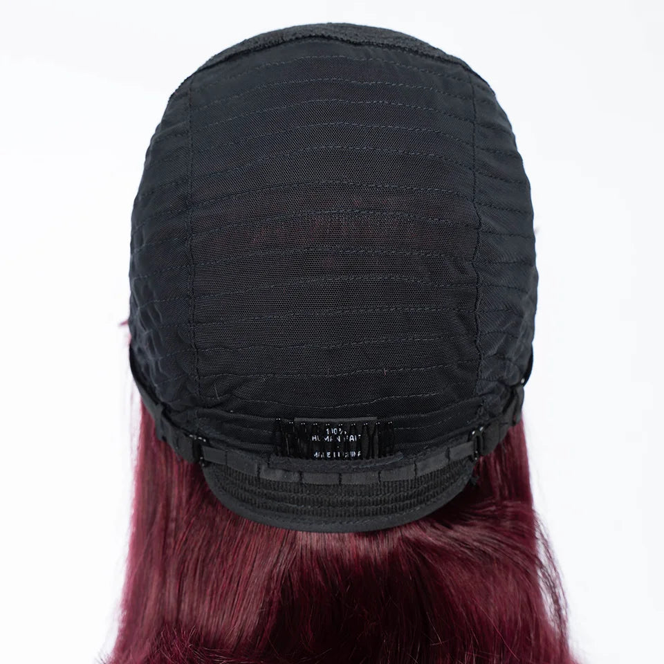 99J Wine Red Straight Bob Wig with Bangs | Full Machine Made Brazilian Remy Human Hair Luxegan