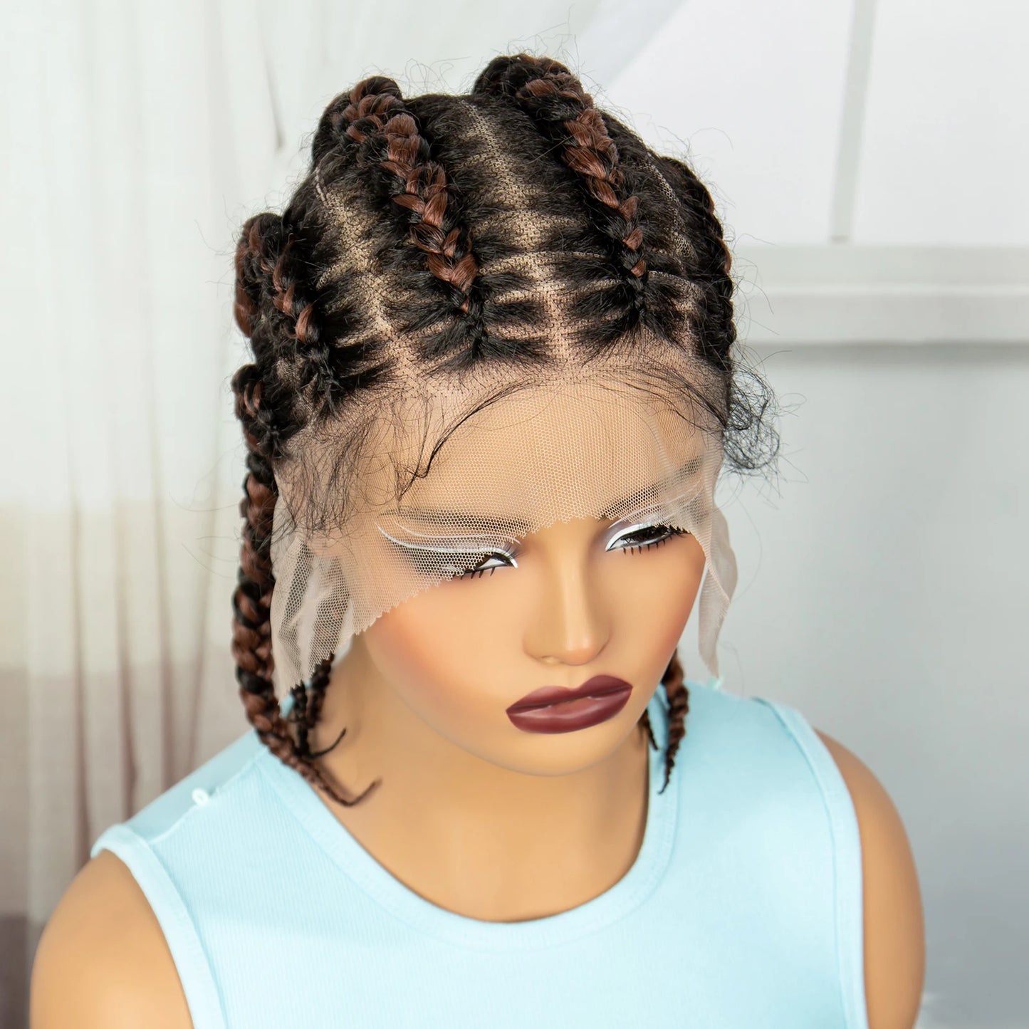  14" Short Knotless Cornrow Braids Wig | Transparent Full Lace Bob Luxegan